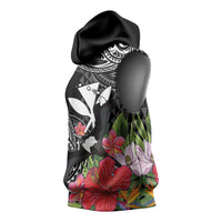 Hawaii Iwa Bird Sleeveless Hoodie Great Frigatebird Kanaka Tropical Flowers - Polynesian Pride