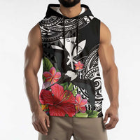 Hawaii Iwa Bird Sleeveless Hoodie Great Frigatebird Kanaka Tropical Flowers - Polynesian Pride