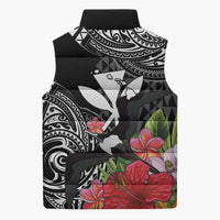 Hawaii Iwa Bird Sleeveless Puffer Jacket Great Frigatebird Kanaka Tropical Flowers - Polynesian Pride