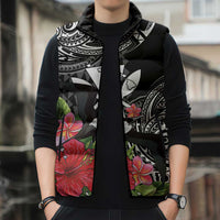 Hawaii Iwa Bird Sleeveless Puffer Jacket Great Frigatebird Kanaka Tropical Flowers - Polynesian Pride