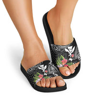Hawaii Iwa Bird Slide Sandals Great Frigatebird Kanaka Tropical Flowers - Polynesian Pride