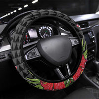 Hawaii Iwa Bird Steering Wheel Cover Great Frigatebird Kanaka Tropical Flowers - Polynesian Pride