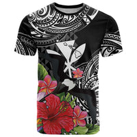 Hawaii Iwa Bird T Shirt Great Frigatebird Kanaka Tropical Flowers LT14 Black - Polynesian Pride