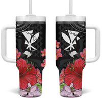 Hawaii Iwa Bird Tumbler With Handle Great Frigatebird Kanaka Tropical Flowers - Polynesian Pride