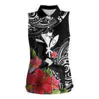 Hawaii Iwa Bird Women Sleeveless Polo Shirt Great Frigatebird Kanaka Tropical Flowers - Polynesian Pride
