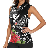 Hawaii Iwa Bird Women Sleeveless Polo Shirt Great Frigatebird Kanaka Tropical Flowers - Polynesian Pride