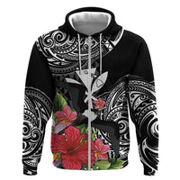 Hawaii Iwa Bird Zip Hoodie Great Frigatebird Kanaka Tropical Flowers - Polynesian Pride