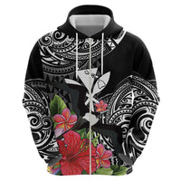 Hawaii Iwa Bird Zip Hoodie Great Frigatebird Kanaka Tropical Flowers - Polynesian Pride