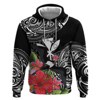 Hawaii Iwa Bird Zip Hoodie Great Frigatebird Kanaka Tropical Flowers - Polynesian Pride