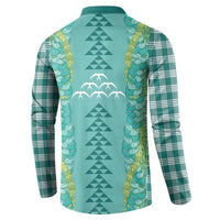 Teal Palaka Hawaii Iwa Bird Button Sweatshirt Hawaiian Kakau Jade Vine Lei - Polynesian Pride