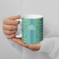 Teal Palaka Hawaii Iwa Bird Ceramic Mug Hawaiian Kakau Jade Vine Lei - Polynesian Pride