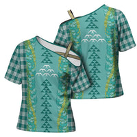 Teal Palaka Hawaii Iwa Bird Cross Shoulder Shirt Hawaiian Kakau Jade Vine Lei LT14 - Polynesian Pride