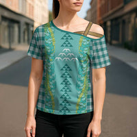 Teal Palaka Hawaii Iwa Bird Cross Shoulder Shirt Hawaiian Kakau Jade Vine Lei LT14 - Polynesian Pride