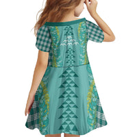 Teal Palaka Hawaii Iwa Bird Family Matching Mermaid Dress and Hawaiian Shirt Hawaiian Kakau Jade Vine Lei - Polynesian Pride