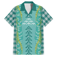 Teal Palaka Hawaii Iwa Bird Family Matching Off Shoulder Maxi Dress and Hawaiian Shirt Hawaiian Kakau Jade Vine Lei LT14 Dad's Shirt - Short Sleeve Teal - Polynesian Pride