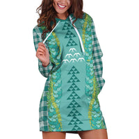 Teal Palaka Hawaii Iwa Bird Hoodie Dress Hawaiian Kakau Jade Vine Lei - Polynesian Pride