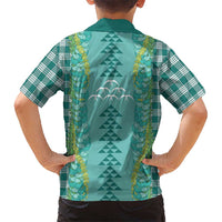 Teal Palaka Hawaii Iwa Bird Kid Hawaiian Shirt Hawaiian Kakau Jade Vine Lei LT14 - Polynesian Pride