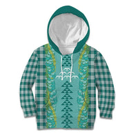Teal Palaka Hawaii Iwa Bird Kid Hoodie Hawaiian Kakau Jade Vine Lei - Polynesian Pride