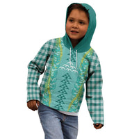Teal Palaka Hawaii Iwa Bird Kid Hoodie Hawaiian Kakau Jade Vine Lei - Polynesian Pride