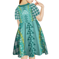 Teal Palaka Hawaii Iwa Bird Kid Short Sleeve Dress Hawaiian Kakau Jade Vine Lei LT14 - Polynesian Pride