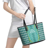 Teal Palaka Hawaii Iwa Bird Leather Tote Bag Hawaiian Kakau Jade Vine Lei - Polynesian Pride