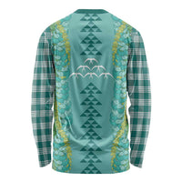Teal Palaka Hawaii Iwa Bird Long Sleeve Shirt Hawaiian Kakau Jade Vine Lei - Polynesian Pride