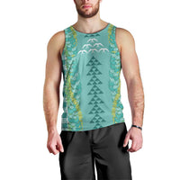 Teal Palaka Hawaii Iwa Bird Men Tank Top Hawaiian Kakau Jade Vine Lei - Polynesian Pride