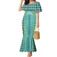 Teal Palaka Hawaii Iwa Bird Mermaid Dress Hawaiian Kakau Jade Vine Lei - Polynesian Pride