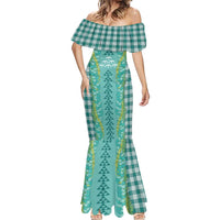 Teal Palaka Hawaii Iwa Bird Mermaid Dress Hawaiian Kakau Jade Vine Lei - Polynesian Pride