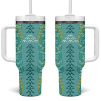 Teal Palaka Hawaii Iwa Bird Tumbler With Handle Hawaiian Kakau Jade Vine Lei - Polynesian Pride