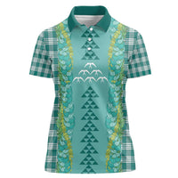 Teal Palaka Hawaii Iwa Bird Women Polo Shirt Hawaiian Kakau Jade Vine Lei - Polynesian Pride