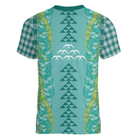 Teal Palaka Hawaii Iwa Bird Women V-Neck T-Shirt Hawaiian Kakau Jade Vine Lei - Polynesian Pride