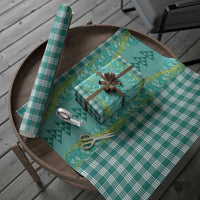 Teal Palaka Hawaii Iwa Bird Wrapping Paper Hawaiian Kakau Jade Vine Lei - Polynesian Pride