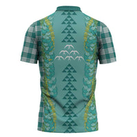 Teal Palaka Hawaii Iwa Bird Zipper Polo Shirt - Hawaiian Kakau Jade Vine Lei LT14 - Polynesian Pride