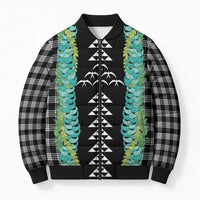 Black Palaka Hawaii Iwa Bird Bomber Puffer Jacket Hawaiian Kakau Jade Vine Lei - Polynesian Pride