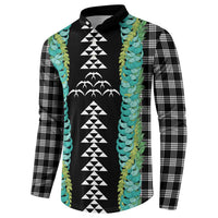 Black Palaka Hawaii Iwa Bird Button Sweatshirt Hawaiian Kakau Jade Vine Lei - Polynesian Pride