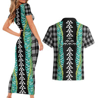 Black Palaka Hawaii Iwa Bird Couples Matching Short Sleeve Bodycon Dress and Hawaiian Shirt Hawaiian Kakau Jade Vine Lei LT14 - Polynesian Pride