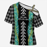 Black Palaka Hawaii Iwa Bird Cross Shoulder Shirt Hawaiian Kakau Jade Vine Lei LT14 Female Black - Polynesian Pride