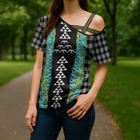 Black Palaka Hawaii Iwa Bird Cross Shoulder Shirt Hawaiian Kakau Jade Vine Lei LT14 - Polynesian Pride