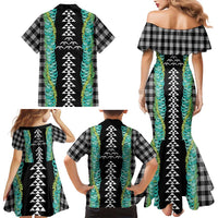 Black Palaka Hawaii Iwa Bird Family Matching Mermaid Dress and Hawaiian Shirt Hawaiian Kakau Jade Vine Lei LT14 - Polynesian Pride