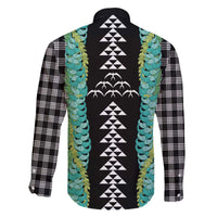 Black Palaka Hawaii Iwa Bird Family Matching Off The Shoulder Long Sleeve Dress and Hawaiian Shirt Hawaiian Kakau Jade Vine Lei LT14 - Polynesian Pride