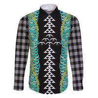 Black Palaka Hawaii Iwa Bird Family Matching Off Shoulder Short Dress and Hawaiian Shirt Hawaiian Kakau Jade Vine Lei LT14 Dad's Shirt - Long Sleeve Black - Polynesian Pride