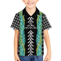Black Palaka Hawaii Iwa Bird Family Matching Off Shoulder Short Dress and Hawaiian Shirt Hawaiian Kakau Jade Vine Lei LT14 Son's Shirt Black - Polynesian Pride