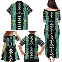 Black Palaka Hawaii Iwa Bird Family Matching Puletasi and Hawaiian Shirt Hawaiian Kakau Jade Vine Lei LT14 - Polynesian Pride