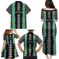 Black Palaka Hawaii Iwa Bird Family Matching Puletasi and Hawaiian Shirt Hawaiian Kakau Jade Vine Lei - Polynesian Pride