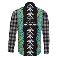 Black Palaka Hawaii Iwa Bird Family Matching Puletasi and Hawaiian Shirt Hawaiian Kakau Jade Vine Lei - Polynesian Pride