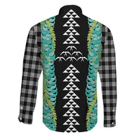 Black Palaka Hawaii Iwa Bird Family Matching Puletasi and Hawaiian Shirt Hawaiian Kakau Jade Vine Lei LT14 - Polynesian Pride