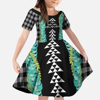 Black Palaka Hawaii Iwa Bird Family Matching Summer Maxi Dress and Hawaiian Shirt Hawaiian Kakau Jade Vine Lei LT14 Daughter's Dress Black - Polynesian Pride