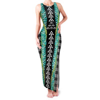 Black Palaka Hawaii Iwa Bird Family Matching Tank Maxi Dress and Hawaiian Shirt Hawaiian Kakau Jade Vine Lei LT14 Mom's Dress Black - Polynesian Pride