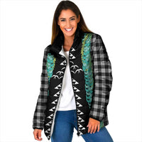 Black Palaka Hawaii Iwa Bird Padded Jacket Hawaiian Kakau Jade Vine Lei - Polynesian Pride